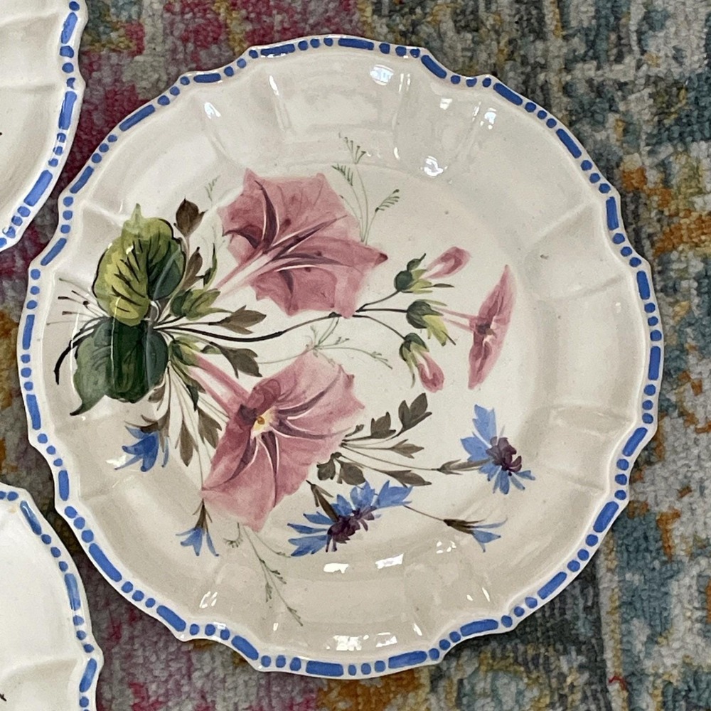 Set Of 10 Vintage Plates Italy Flowers Cottagecore Pottery Majolica Nove Rose - Picture 8 of 16